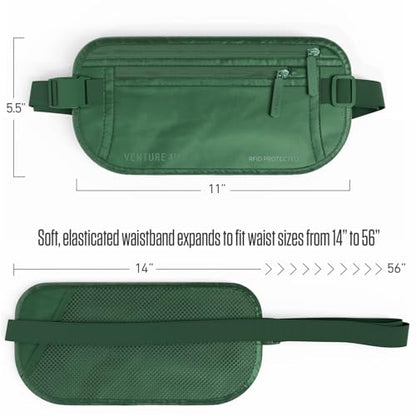 VENTURE 4TH Travel Money Belt, RFID Blocking Passport Holder - Sleek Green - color: Sleek Army Green