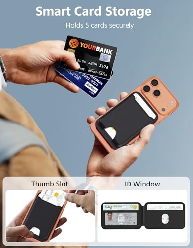 TopMade for MagSafe Wallet with Adjustable Stand, Magnetic Phone Card Holder for iPhone 17/16/15/14/13/12 Series, RFID Blocking Premium Leather, ID Window, Holds 5 Cards, Black - color: Black