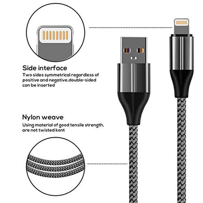 FEEL2NICE Lightning Cable 3 ft,3 Pack iPhone Charger Cable & Data Sync Fast 3 Foot Nylon Braided Cord Compatible with iPhone Xs max/xr/x/8/8 Plus/7/7plus/6/6s Plus/5s/5,iPad(Silver)