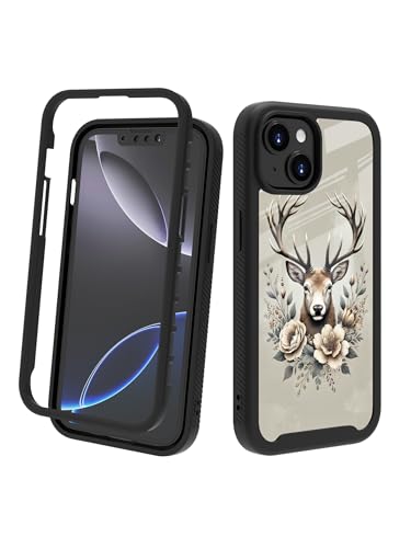 Compatible with iPhone 14 / iPhone 13 Case – Rugged Full-Body Protective Cover for Women Men Dual Layer Shockproof Bumper, Heavy-Duty Phone Case - Deer Flower 101 - color: Deer Flower 101