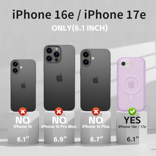 Follaroma Magnetic for iPhone 16e & iPhone 17e Case,Heavy Duty Cases,Purple | Compatible with MagSafe, Heavy Duty Shock proof Protection, Military-Grade Anti-Drop, Dual Layer Transparent Protective Cover - color: Purple, size: iPhone 16e/iPhone 17e 6.1''