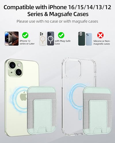 Upgraded for Magsafe Wallet, 7 Card Holder, RFID Blocking, Strongest Magnet | Magnetic Wallet for iPhone 17/16/15/14/13/12 Series, for iPhone Magsafe Wallet with 2 Card Slots, Vegan Leather, Light Green - color: Light Green-Upgraded
