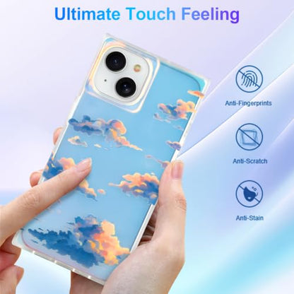 Cute Rectangle Case for iPhone 15 Case, Iridescent Clouds | Twilight Sun Set Sky Pattern Design, Aesthetic Girly Matte Glitter Protective Phone Cover for Women Girls - size: iPhone 15