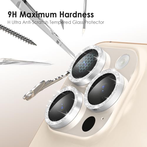 TENOC Camera Lens Protector for iPhone 13 Pro & 13 Pro Max, Silver Glitter - size: iPhone 13 Pro/13 Pro Max