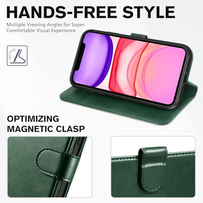 TUCCH Wallet Case for iPhone 11 (6.1") 2019, Flip Stand, Midnight Green | RFID Blocking, 3 Card Holders, Kickstand, PU Leather, Shockproof TPU Shell, Magnetic Closure, Protective Folio Cover - color: Midnight Green