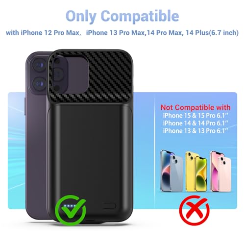 13800mAh Battery Case for iPhone 14 Pro Max/13 Pro Max/12Pro Max/14 Plus (6.7 inch) [2026 Upgraded] High Capacity Extended Charging Case Charger Battery Pack with Tempered Glass Screen Protector - size: for iPhone 14 Pro Max/13 Pro Max(6.7 inch)
