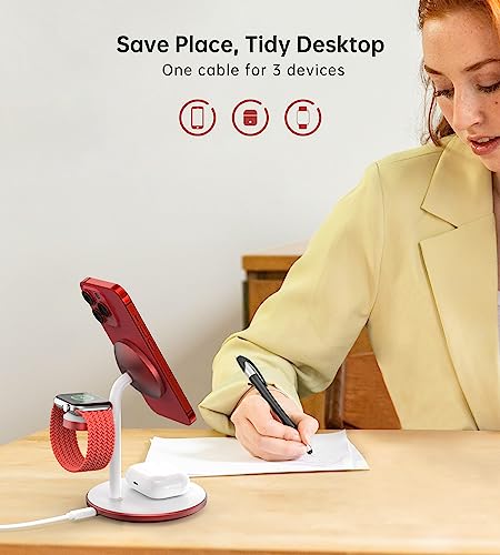 3 in 1 Magnetic Wireless Charging Station for Apple Devices,15W for Magsafe - color: Red