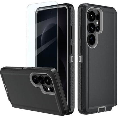 FOR Samsung Galaxy S26 ultra case, S26 ultra Heavy Duty case,with A Tempered Glass Screen Protector, [Military Grade Protective ] [Shockproof] [Dropproof] [Dust-Proof] (with Belt Clip，Back/Gray) - color: with Belt Clip，Back/Gray
