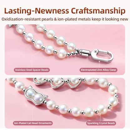 Beaded Phone Charm - Detachable Anti Theft Wrist Strap for Women - Phone Chain Wristlet - Fits iPhone Samsung Pixel - color: Rose Gold