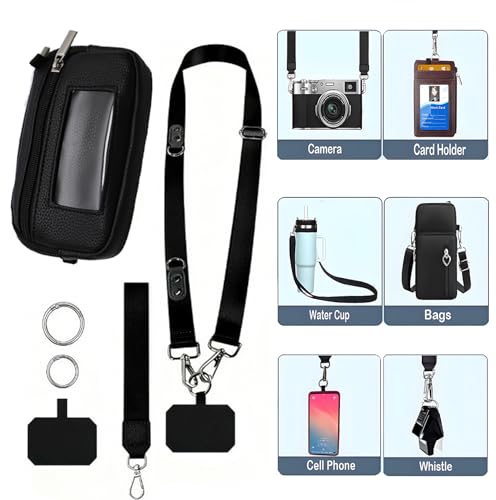Phone Lanyard with Wallet, Adjustable Crossbody Phone Strap with Detachable RFID Wristlet, Phone Neck Lanyard & Wrist Strap, Hands Free Cell Phone Lanyard for Travel - color: Black