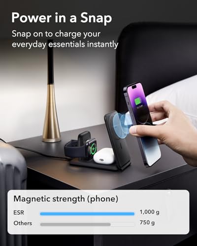 ESR 3 in 1 Charging Station, Foldable MagSafe Charger Stand for iPhone - color: Black