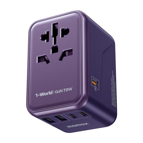 MOMAX 70W GaN Universal Travel Adapter, All-in-One Travel Charging - color: Purple, size: 70W
