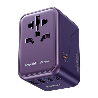 MOMAX 70W GaN Universal Travel Adapter, All-in-One Travel Charging - color: Purple, size: 70W