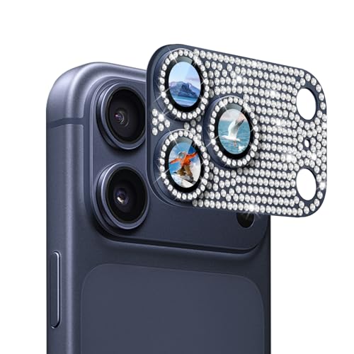 1 Pack Compatible for iPhone 17 Pro Max Camera Lens Protector Glitter, Bling Diamond Ring Anti-scratch 9H Tempered Lens Cover Easy Installation iPhone 17 Pro Max Lens Protector-Diamond Silver - color: Diamond-Blue, size: iPhone 17 Pro Max