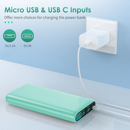 Portable Charger 38800mAh,LCD Display Power Bank,5 USB Outputs Battery Pack Backup, USB-C 3A in&out Travel Essential Portable Phone Charger For iPhone 18/17/16/15/14 Pro,Android Samsung Galaxy-Green - color: Green