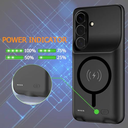 Battery Case for Galaxy S26,Upgraded 10000mAh Rechargeable Portable Extended Battery Pack Supported Qi Wireless Charging Case Compatible with Galaxy S26(6.3 inches) Charging Case-Black - size: Galaxy S26