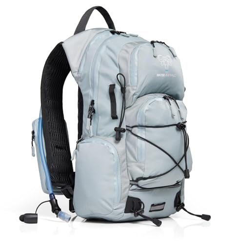Water Buffalo Sherpa 22L Hiking Hydration Backpack, 2L Bladder | Hiking Backpack with Water Bladder, Waterproof Zippers, Phone Compartment, Trekking Pole Holders, Padded Straps - color: Flint