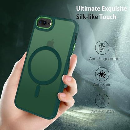 DUEDUE for iPhone 8 Plus Case, iPhone 7 Plus Case Magnetic[Compatible with Magsafe], Translucent Matte Back Protective Cover Anti-Scratch Shockproof Phone Case for iPhone 8 Plus/7 Plus, Green - color: Green