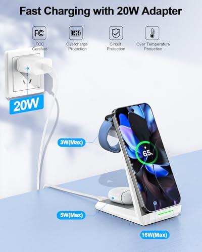NANAMI 3 in 1 Wireless Charging Station Charger Dock for Google Devices - color: White