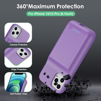 Battery Case for iPhone 12/12 Pro,[2025 Upgraded] 10800mAh Ultra-Slim Portable Extended Charger Case Cover for iPhone 12/12 Pro Charging Case (6.1 Inch)-Purple - color: Purple