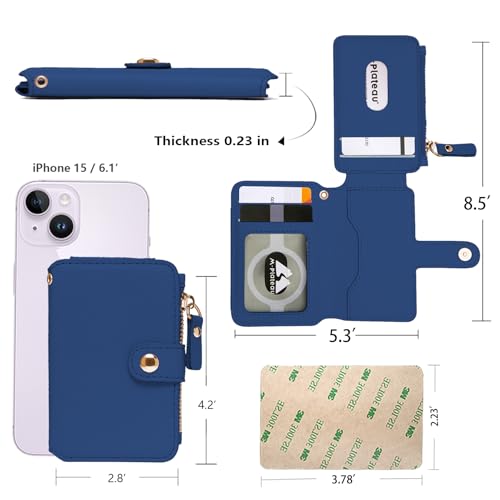 M-Plateau Phone Wallet Stick On with Attachable Sticker | Credit Card Holder for Women Phone case Stick on Attachable Credit Card Holder for Phone (Compatible with Most Smartphones) - color: Dark Blue
