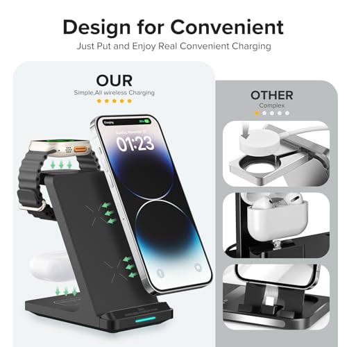 3 in 1 Fast Wireless Charging Station for Multiple Apple Devices - color: Black