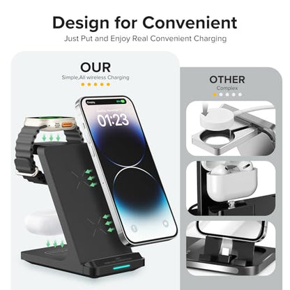 3 in 1 Fast Wireless Charging Station for Multiple Apple Devices - color: Black