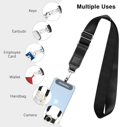 MoKo Universal Phone Lanyard, Phone Crossbody Strap with Detachable Pouch, Adjustable Cellphone Lanyard Crossbody Around the Neck with Patches for iPhone, Samsung, Most Smartphones, Black