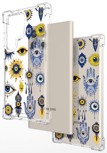 Hungo Galaxy S24 Ultra Case for Women Clear Design Cute Geometry Religion,Girly Girls Case Compatible with Samsung Galaxy S24 Ultra Hamsa Hand Evil Eyes Eye of Providence - color: Eyes