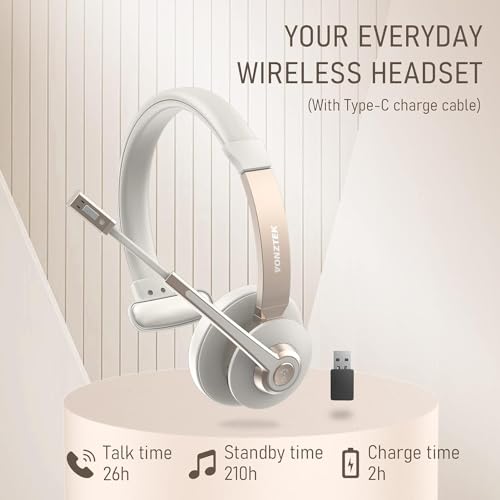 Wireless Headset, Trucker Bluetooth Headset with Microphone Noise Canceling & USB Dongle, 5.0 Wireless Headphones with Mic Mute for Cell Phone PC Computer Work Office Teams Meeting Call