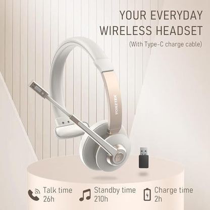 Wireless Headset, Trucker Bluetooth Headset with Microphone Noise Canceling & USB Dongle, 5.0 Wireless Headphones with Mic Mute for Cell Phone PC Computer Work Office Teams Meeting Call