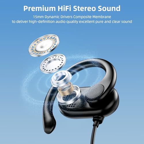 APETOO 3.5mm Open-Ear Headphones with Earhook Mic & Volume Control, 4.9ft