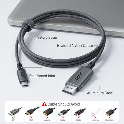 Acer USB C to DisplayPort Cable 6.6 FT (4K@60HZ 2K@165Hz) for Laptop - size: 6.6FT