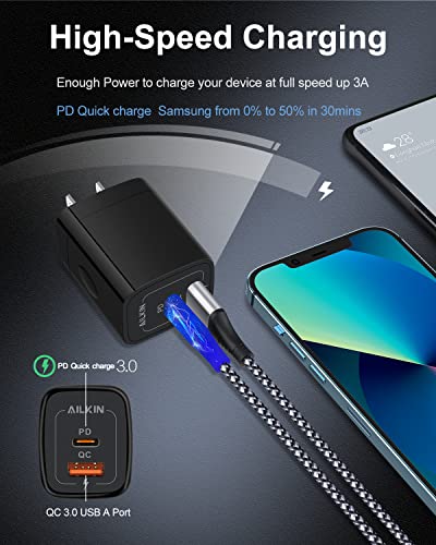 3Pack Dual Port USB-C Wall Plug-in USBC Charger, AILKIN 20W Power Delivery - color: Black