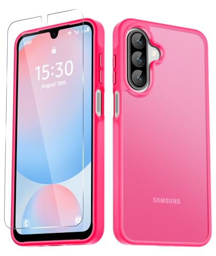 YENAPOON for Samsung Galaxy A17 5G Case, Matte Phone Case, Hot Pink | with 1 Screen Protector, Frosted Translucent Back, Slim Shockproof Protective Cover - color: Hot Pink, size: for Galaxy A17 5G