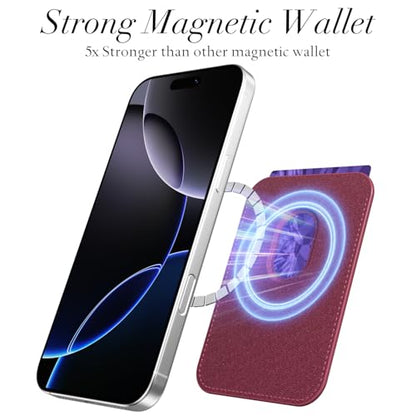 Svanove Leopard Magnetic Phone Wallet Compatible with Magsafe Wallet for Women, Cheetah Print ID Credit Card Holder Wallets for iPhone 17/16/15/14/13/12 Series, Cute Slim Leather Wallets, Burgundy - color: Burgundy