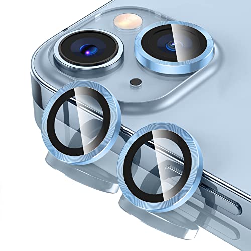 for iPhone 14 - iPhone 14 PLUS Camera Lens Protector, 9H Tempered Glass Camera Cover Screen Protector Metal Individual Ring for iPhone 14 6.1 inch iPhone 14 Plus 6.7 inch (Blue)