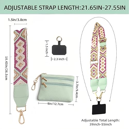Crossbody Body Phone Holder for Women, New Phone Strap with Zippered Pouch, Adjustable Crossbody Strap - color: Green