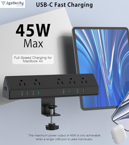 Jgstkcity Desk Clamp Power Strip USB C 45W,8 USB,10FT Cable,Black - color: Black, size: 10 FT