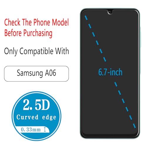 2 Pack Screen Protector for Samsung Galaxy A06 Tempered Glass Film - color: Clear-Galaxy A06