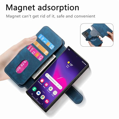 2 in 1 Wallet Case for Samsung Galaxy S23 Ultra CMG Blue | PU Leather Magnetic Flip Folio Case with RFID Blocking Card Holder, Credit Card Slots Kickstand, Shockproof Protective Cover - color: Blue, size: Samsung Galaxy S23 Ultra