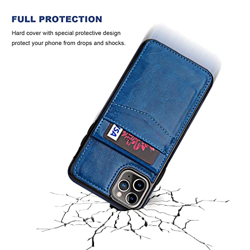 KIHUWEY for iPhone 11 Pro Max Wallet Case Card Holder Kickstand, Blue | Credit Card Slots, PU Leather, Magnetic Clasp, Flip Heavy Duty Protection Cover for Men and Women - color: Blue
