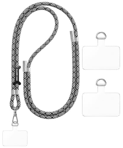 Phone Lanyard Crossbody with 2TPU Tabs - color: Black+white Stripe