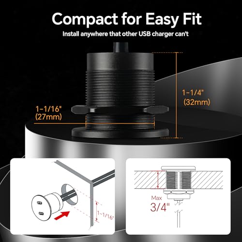 50W 12V USB Outlet Dual 25W USB-C Charger PD 3.0 Aluminum Fast Charging Socket, Replacement Car Charger Accessories for RV Camper Trailer Truck Boat Golf (2Pcs) - color: 2Pcs
