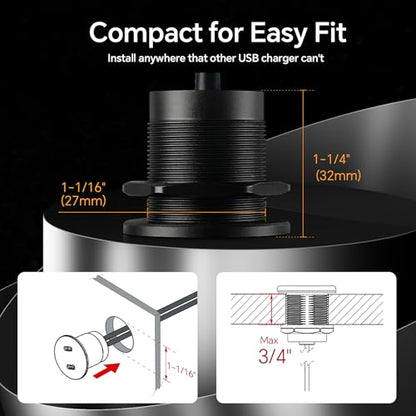 50W 12V USB Outlet Dual 25W USB-C Charger PD 3.0 Aluminum Fast Charging Socket, Replacement Car Charger Accessories for RV Camper Trailer Truck Boat Golf (2Pcs) - color: 2Pcs