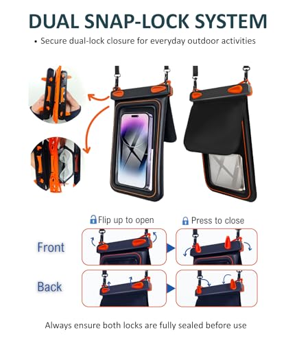 2 Pack Floating Phone Pouch with Dual Compartments, IPX8 Rated Waterproof Case for Rain, Beach, Boating & Kayaking, Clear Touch Screen, Fits Phones Up to 8.5”(Black-Black)