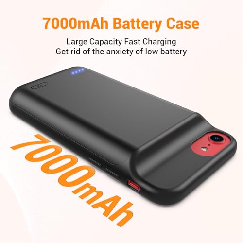 Battery Case for iPhone 8/7/6s/6/SE 3/SE 2 (4.7-inch) High Capacity 7000mAh | Rechargeable Battery Pack Charger Case with External Charging Function and Tempered Glass Screen Protector