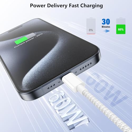 USB C to USB C Cable 10FT 60W Apple MFi Certified Long Fast Woven Charging Cord for Apple iPhone 17/16/15, iPad A16/10th Gen, iPad Pro 13/12.9/11-in, iPad Air, MacBook Neo - size: 10ft