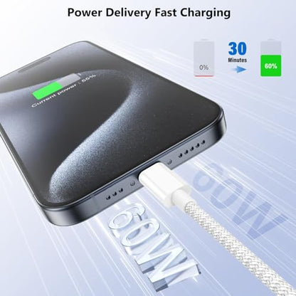 USB C to USB C Cable 10FT 60W Apple MFi Certified Long Fast Woven Charging Cord for Apple iPhone 17/16/15, iPad A16/10th Gen, iPad Pro 13/12.9/11-in, iPad Air, MacBook Neo - size: 10ft