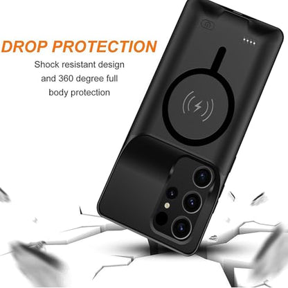 Battery Case for Galaxy S25 Ultra,Upgraded 12000mAh High Capacity Rechargeable Portable Protective Extended Charger Case Wireless Charging Compatible with S25 Ultra (6.9 inch) Charging Cover (Black) - size: Galaxy S25 Ultra